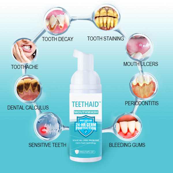 🔥"Teethaid™🔥 Enjuague bucal, blanqueamiento dental, Curación de úlceras bucales, Eliminación del mal aliento, Prevención y curación de caries
