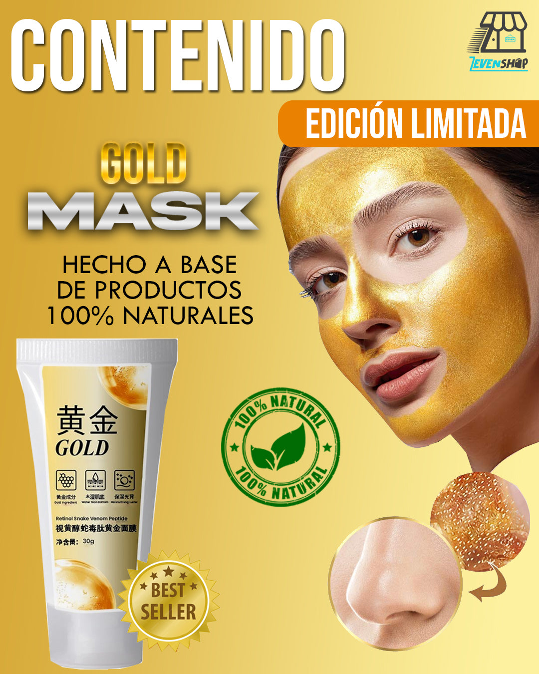 Mascarilla dorada de veneno de serpiente y retinol